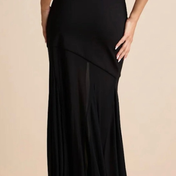 NWT - Lulus Compelling Elaris Mixed Media Black Strapless A-Line Maxi Dress - Picture 5 of 9